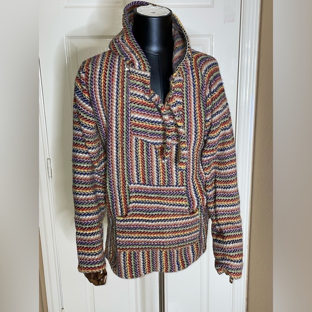 Molina Mexican Baja Hoodie Hippie Surf Poncho Sweater Size Medium  Multicolor‍‍‍ - Picture 8 of 11